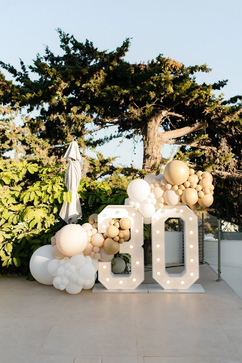 Marquee 30 balloon light-up number at a private villa in Mijas